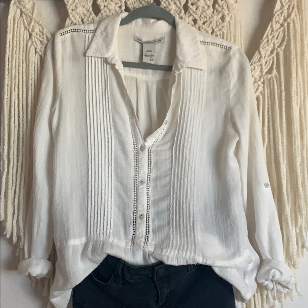 White button up tunic blouse